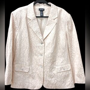 Avenue Women's Paisley Cream Champagne Rhinestone Button Blazer Size 26/28 EUC